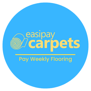Easipay Carpets - Pay Weekly Carpets - Logo in blue circle yellow text